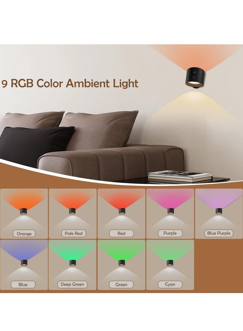 SOLARAE LED Wall Sconce UP & Down Wall Mounted Lamp with 4 Dimmable Brightness 9 RGB Color, Cordless Magnetic Ball 360° Rotation, Touch Remote Control Rechargeable Light for Reading Bedside (2 Pack) - Image 2