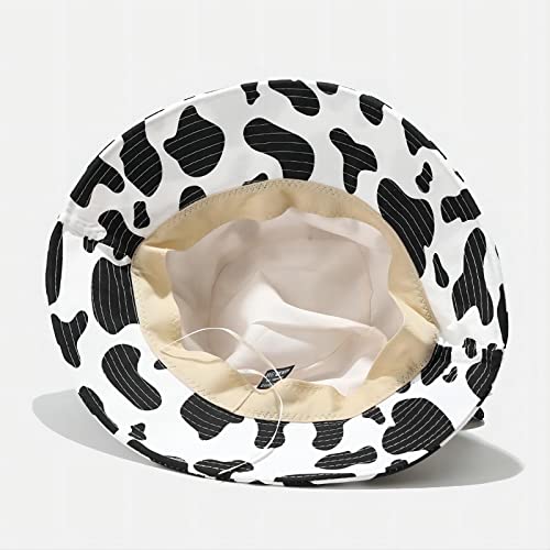 QANQIUPLE Cow Print Bucket Hat with Cute Horn Ears Cow Print Summer Beach Sun Hat Fisherman's Cow Bucket Hat (White) - Image 5