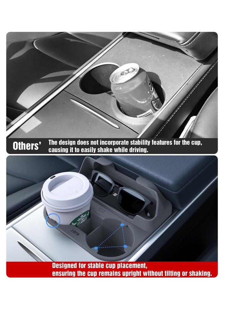Excefore Cup Holder Insert for Tesla Model Y Model 3, 2 in 1 Cup Holder for Model 3 Model Y 2021-2023, Tesla Cup Holder, Tesla Cup Holder Insert Model Y, Grey - Image 2