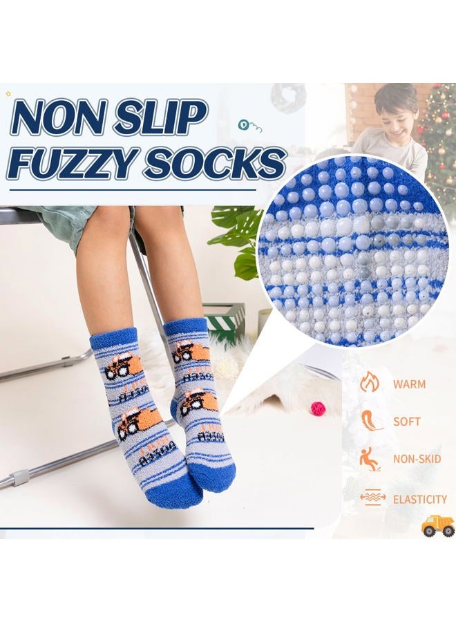 Eyean Kids Fuzzy Socks Non Slip Soft Fluffy Slipper Grips Socks Warm Plush Cozy Cabin Boy Girls Crew Socks 6 Pairs, Non Slip-car, 4-7 Years - Image 3
