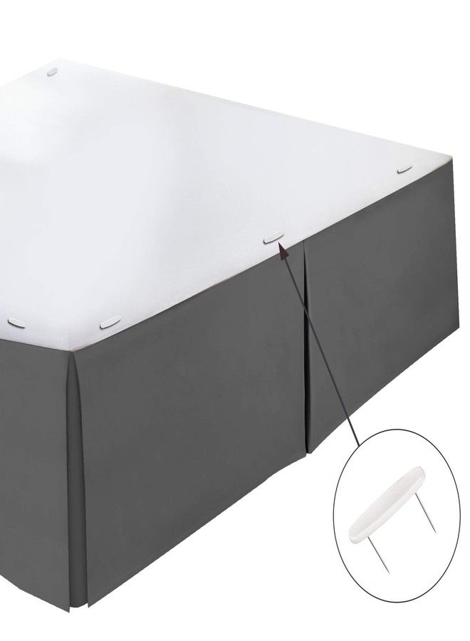 كلارا كلارك تنورة سرير كلارا كلارك مطوية - طول 14 بوصة - كشكشة غبار فاخرة من الألياف الدقيقة - تتضمن 8 دبابيس، مقاس كينج، رمادي - Image 1