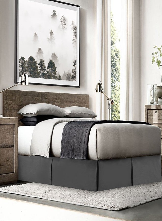 كلارا كلارك تنورة سرير كلارا كلارك مطوية - طول 14 بوصة - كشكشة غبار فاخرة من الألياف الدقيقة - تتضمن 8 دبابيس، مقاس كينج، رمادي - Image 4