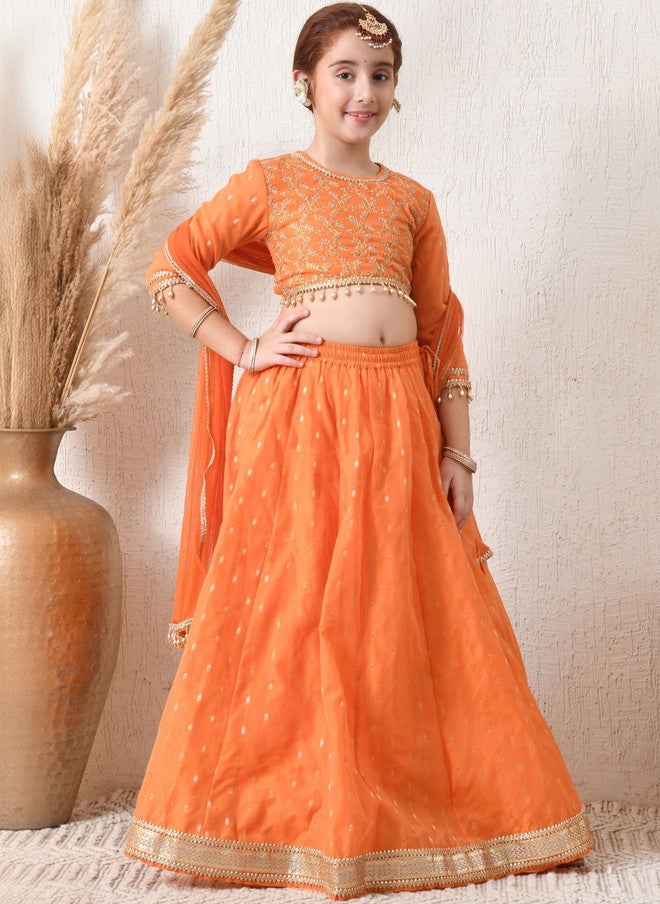 Indi-Loom Couture Girls Embellished Ready to Wear Lehenga & Blouse With Dupatta - Image 2