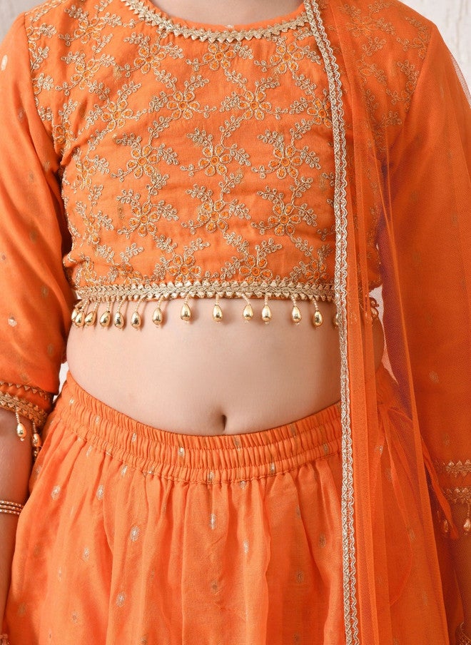 Indi-Loom Couture Girls Embellished Ready to Wear Lehenga & Blouse With Dupatta - Image 5