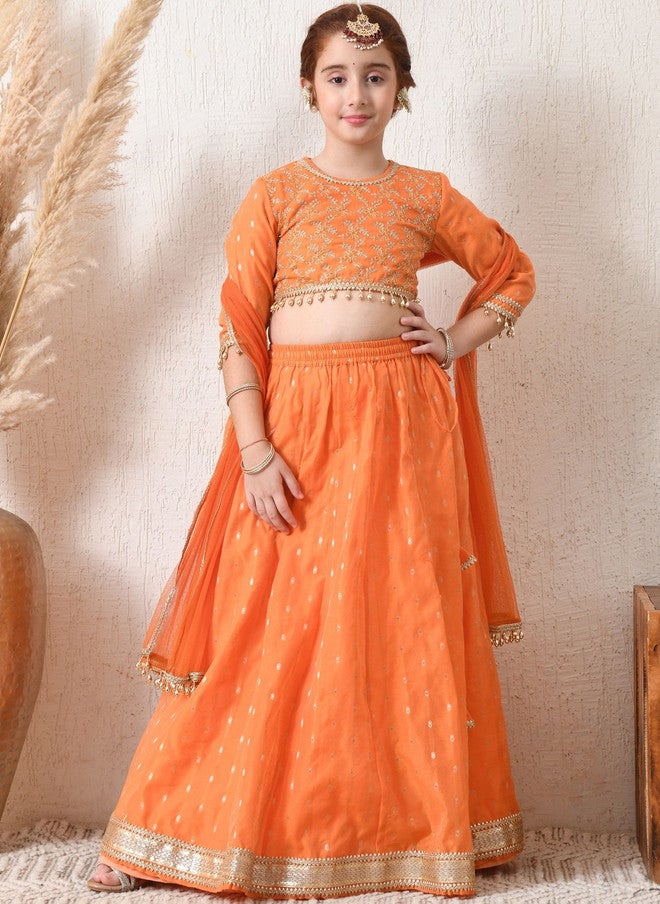 Indi-Loom Couture Girls Embellished Ready to Wear Lehenga & Blouse With Dupatta - Image 1