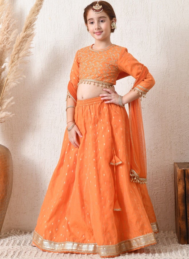 Indi-Loom Couture Girls Embellished Ready to Wear Lehenga & Blouse With Dupatta - Image 3