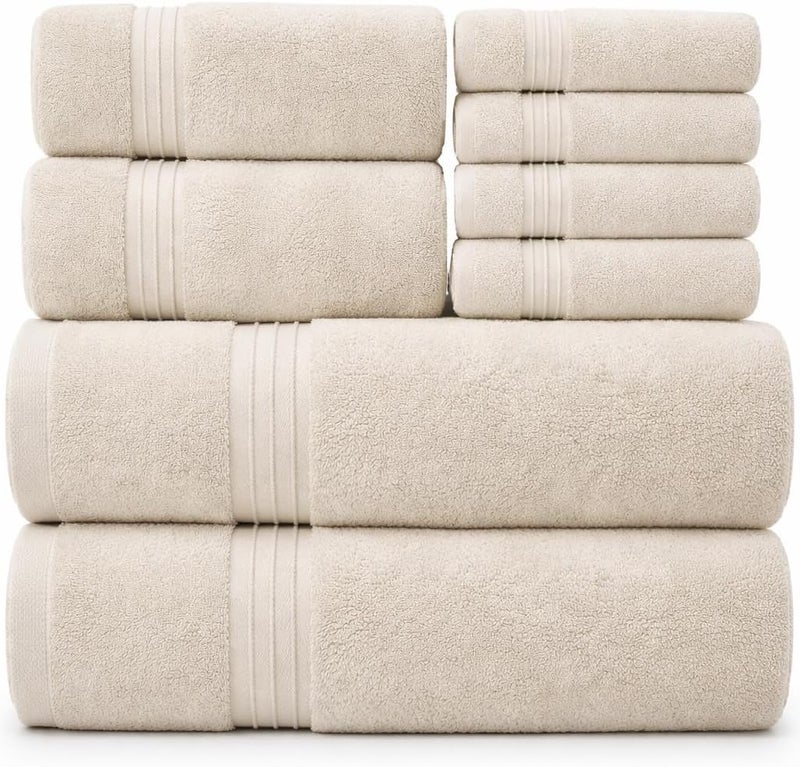 بليس كاسا مجموعة مناشف الحمام (4 قطع، 70 × 140 سم) - 600 GSM قطن ممشط 100% سريع الجفاف عالي الامتصاص مناشف حمام سميكة - جودة فندقية ناعمة للحمام والسبا (بيج فاتح، مجموعة 8 قطع) - Image 1