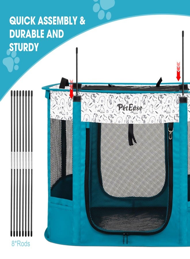 PetEase Portable 2-in-1 Dog Crate playpen, Outdoor Cat Playpen with Litter Box Area for Indoor Cats Enclosed Rabbit Puppy Hamster Indoor/Outdoor Cats Enclosure Cages Tent (Peacock Blue) - Image 5
