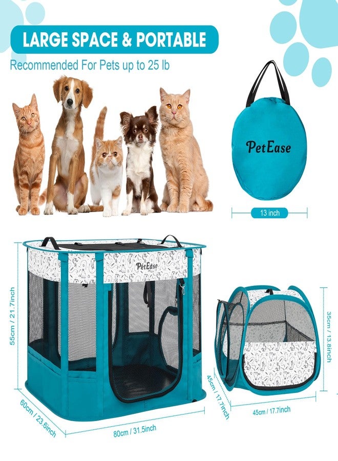 PetEase Portable 2-in-1 Dog Crate playpen, Outdoor Cat Playpen with Litter Box Area for Indoor Cats Enclosed Rabbit Puppy Hamster Indoor/Outdoor Cats Enclosure Cages Tent (Peacock Blue) - Image 3