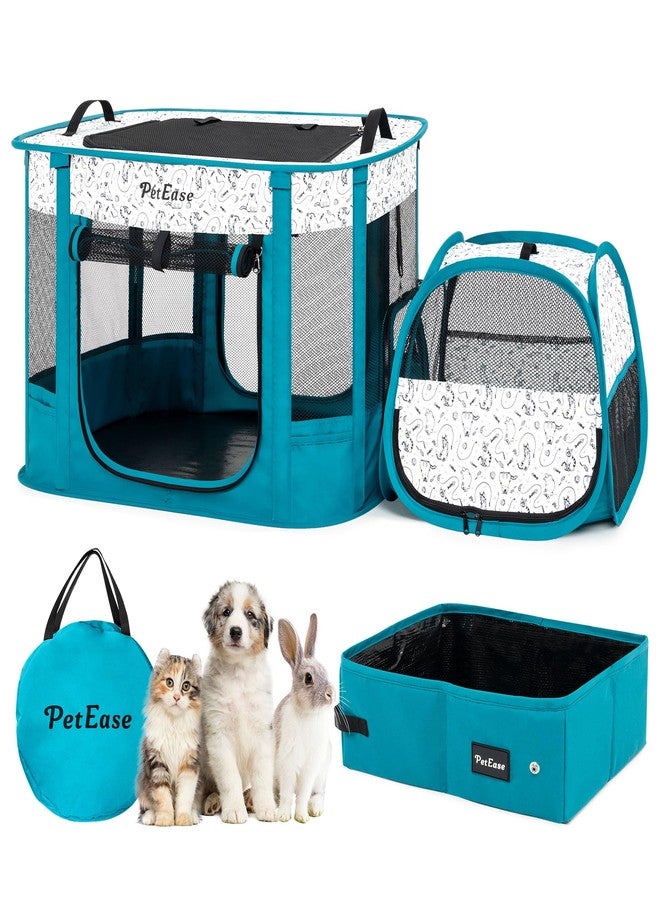 PetEase Portable 2-in-1 Dog Crate playpen, Outdoor Cat Playpen with Litter Box Area for Indoor Cats Enclosed Rabbit Puppy Hamster Indoor/Outdoor Cats Enclosure Cages Tent (Peacock Blue) - Image 1
