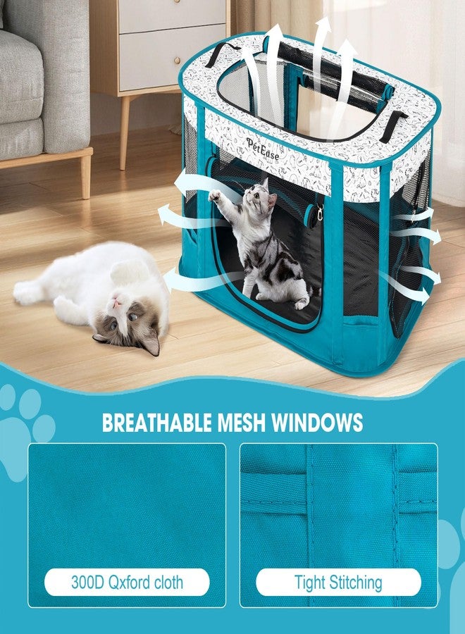 PetEase Portable 2-in-1 Dog Crate playpen, Outdoor Cat Playpen with Litter Box Area for Indoor Cats Enclosed Rabbit Puppy Hamster Indoor/Outdoor Cats Enclosure Cages Tent (Peacock Blue) - Image 2