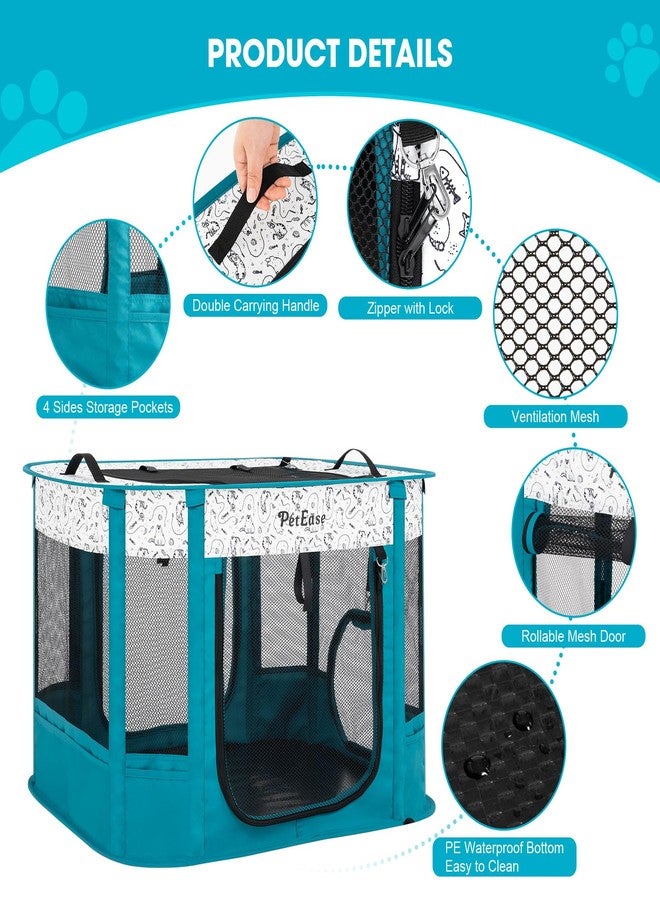 PetEase Portable 2-in-1 Dog Crate playpen, Outdoor Cat Playpen with Litter Box Area for Indoor Cats Enclosed Rabbit Puppy Hamster Indoor/Outdoor Cats Enclosure Cages Tent (Peacock Blue) - Image 4