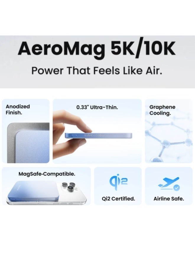 شارج شاحن متنقل مغناطيسي SHARGE AeroMag بسعة 5000 مللي أمبير وتقنية Qi2 اللاسلكية، يدعم الشحن السريع بقوة 15 واط وتقنية USB-C PD بقوة 20 واط، ويتميز بتصميم فائق النحافة - Image 2