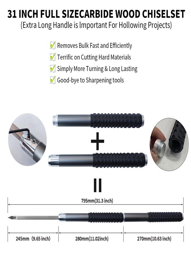 RUITOOL Carbide Wood Lathe Turning Tools Set with Bowl Sander, Including Swan Neck Hollower, Rougher, Finisher, Detailer, 1" & 2" Mandrels, Sandpapers and Aluminum Alloy Handles for Woodturning - Image 3