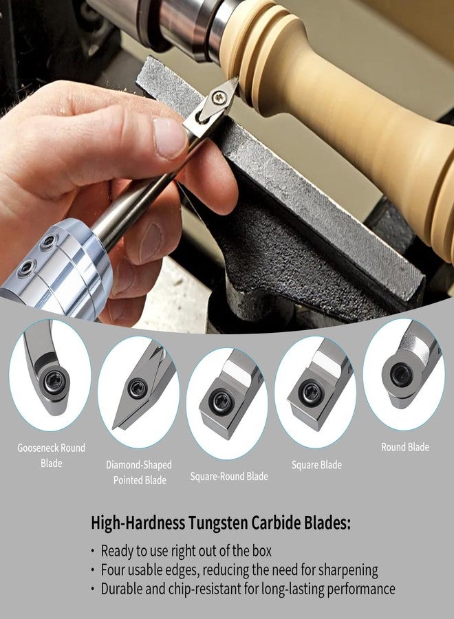 RUITOOL Carbide Wood Lathe Turning Tools Set with Bowl Sander, Including Swan Neck Hollower, Rougher, Finisher, Detailer, 1" & 2" Mandrels, Sandpapers and Aluminum Alloy Handles for Woodturning - Image 2
