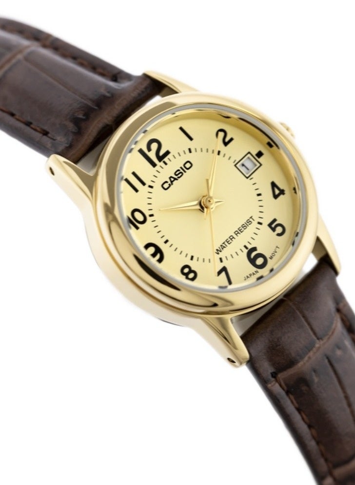 CASIO Analog Women’s Watch LTP‑V002GL‑9BUDF, 25 mm Champagne Dial, Stainless Steel Case & Brown Leather Band, Water Resistant - Image 4