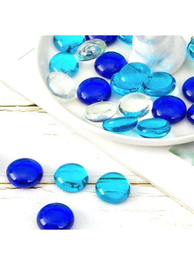 أرابيكو خرز أحجار كريمة زجاجي شفاف وأزرق مختلط، وزن 2.5 رطل، حشوات مزهريات رخامية مسطحة، أحجار زهرية، حصى فسيفساء لتزيين المنزل والمناسبات، أحجار زينة لأحواض الأسماك، أحجار كريمة لتزيين المنزل وأحواض السمك. - Image 1