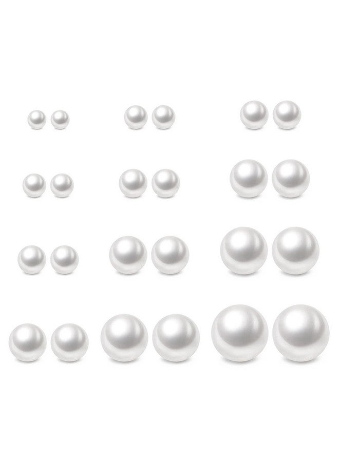 Charisma Charisma 4-12mm Composite Round Ball Pearls Stud Hypoallergenic 12 Pairs Mixed Sizes Imitation Pearl Stainless Steel Earrings Set for Girls Women - Image 1
