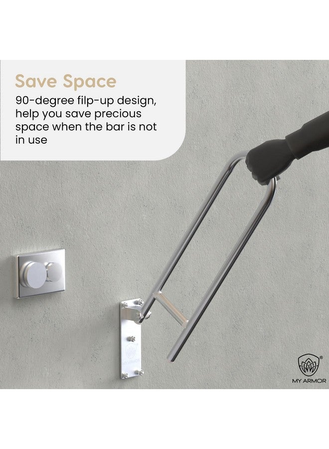 MY ARMOR SS 304 Heavy Duty Flip Up Grab Bar for Bathroom, Stainless Steel Toilet Handrails Safety Bar Hand Support, Bathroom Handle for Senior Citizens, 24 Inches Long - Image 3