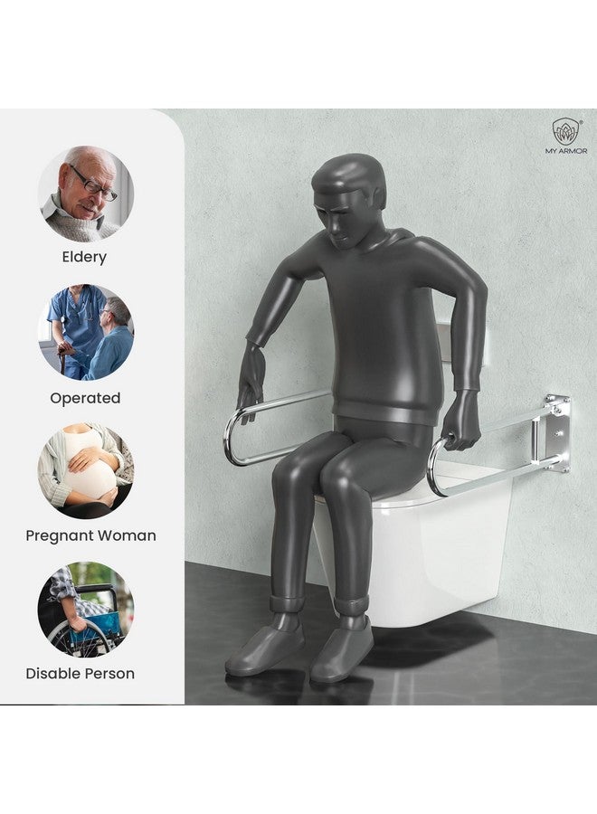 MY ARMOR SS 304 Heavy Duty Flip Up Grab Bar for Bathroom, Stainless Steel Toilet Handrails Safety Bar Hand Support, Bathroom Handle for Senior Citizens, 24 Inches Long - Image 4