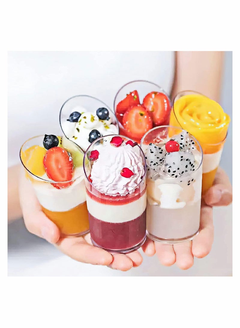 Zikra Mini Angled Dessert Cups, 100Pcs 75ml Plastic Round Dessert Cups Clear Parfait Appetizer Cup Reusable Serving Bowl for Dessert Pudding Mousse Party (8.5 x 4.5cm) - Image 3
