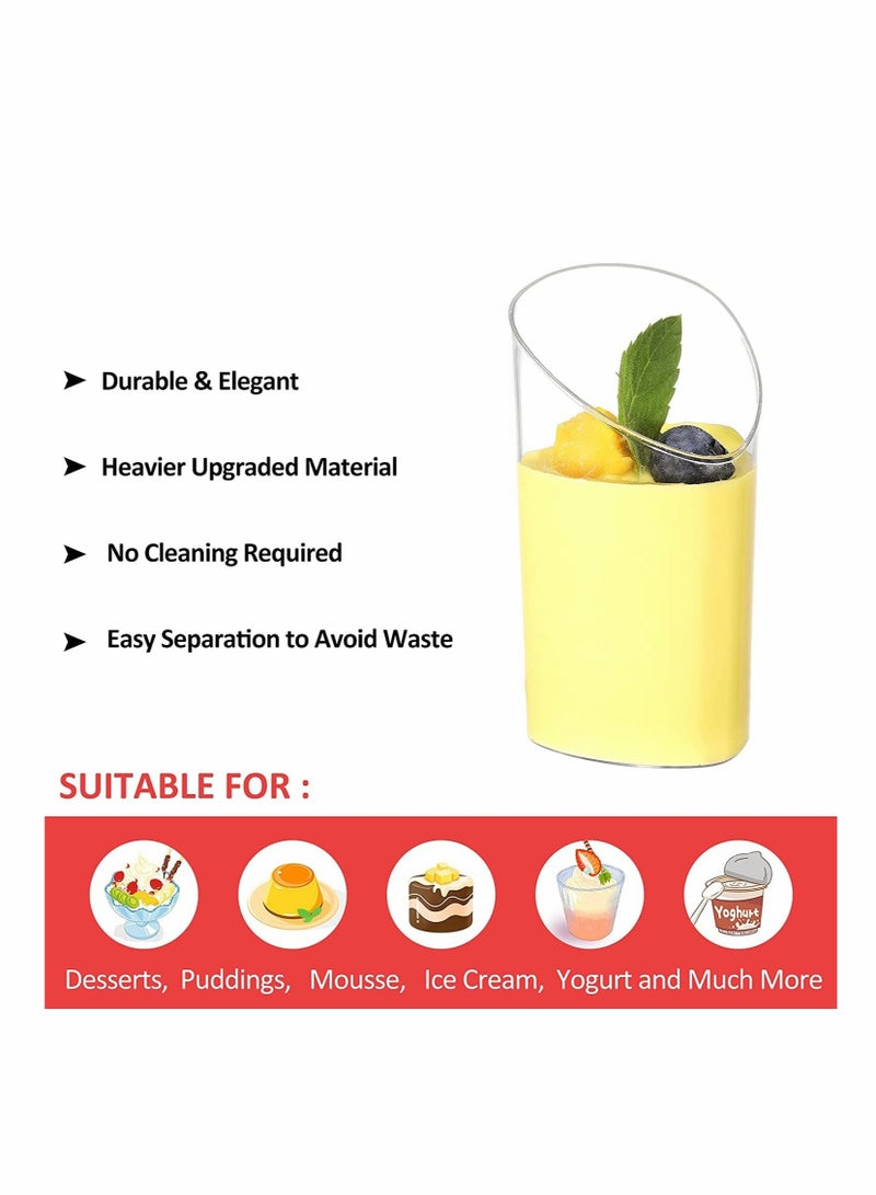 Zikra Mini Angled Dessert Cups, 100Pcs 75ml Plastic Round Dessert Cups Clear Parfait Appetizer Cup Reusable Serving Bowl for Dessert Pudding Mousse Party (8.5 x 4.5cm) - Image 2