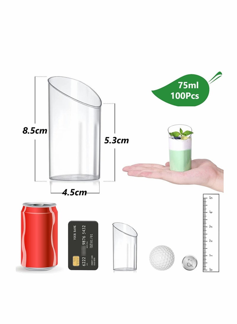 Zikra Mini Angled Dessert Cups, 100Pcs 75ml Plastic Round Dessert Cups Clear Parfait Appetizer Cup Reusable Serving Bowl for Dessert Pudding Mousse Party (8.5 x 4.5cm) - Image 5