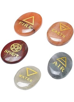 Crocon Crocon 5 Elements Assorted Stones Engraved Triangle Symbols (Earth Air Fire Water Spirit) Polished Palm Stones for Gemstone Reiki Crystals Healing 