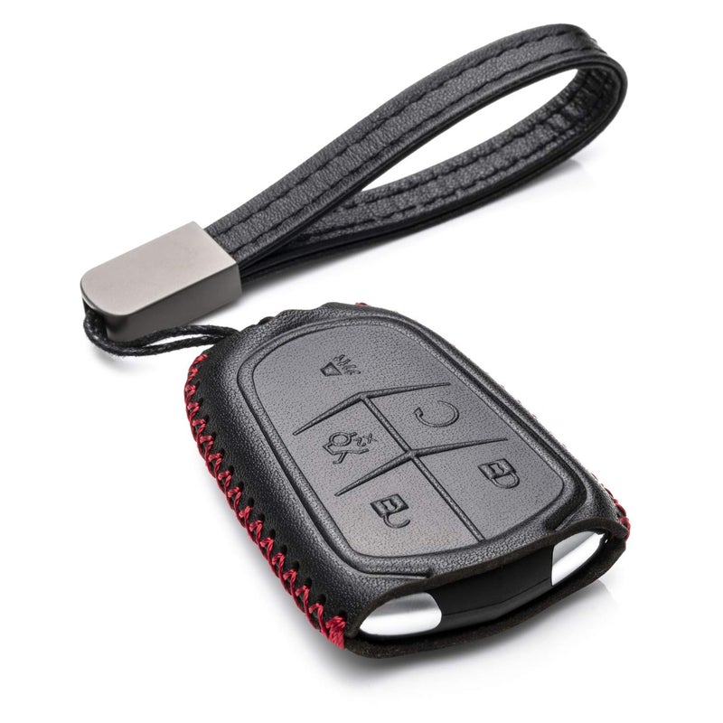 Vitodeco Genuine Leather Smart Key Fob Case Compatible for Cadillac XT4 Cadillac XT5 Cadillac XT6 2019 2025 5Button BlackRed