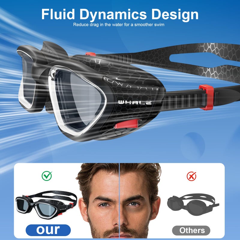 Whale Swim Goggles, HD Anti-Fog Goggles, Unisex | 100% UV Protection | Anti-Fog Design (Black) - Image 3