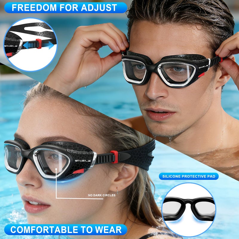 Whale Swim Goggles, HD Anti-Fog Goggles, Unisex | 100% UV Protection | Anti-Fog Design (Black) - Image 5