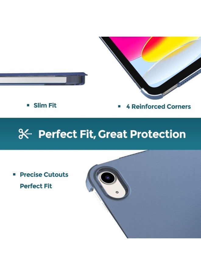 إيروريكس جراب أنيق وذكي لجهاز iPad A16 الجيل الحادي عشر 11 بوصة (2025) وجهاز iPad الجيل العاشر 10.9 بوصة (2022)، مزود بغطاء خلفي صلب شفاف، يدعم بصمة الإصبع، وخاصية التشغيل/الإيقاف التلقائي، باللون الأزرق الداكن. - Image 4