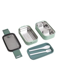MahMir Stainless Steel Lunch Box - Insulated Bento Box Multifunctional-Containers Lunch Box Containers with 2 Compartments & Tableware(304 stainless steel 2 compartments lunch box by MahMir (Green) 1400ml  - Image 2