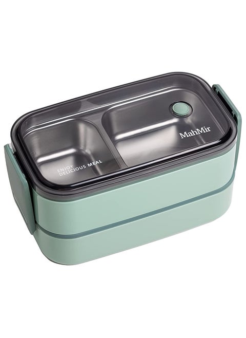 Stainless Steel Lunch Box - Insulated Bento Box Multifunctional-Containers Lunch Box Containers with 2 Compartments & Tableware(304 stainless steel 2 compartments lunch box by MahMir (Green) 1400ml