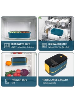 MahMir Stainless Steel Lunch Box - Insulated Bento Box Multifunctional-Containers Lunch Box Containers with 2 Compartments & Tableware(304 stainless steel 2 compartments lunch box by MahMir (Green) 1400ml  - Image 5