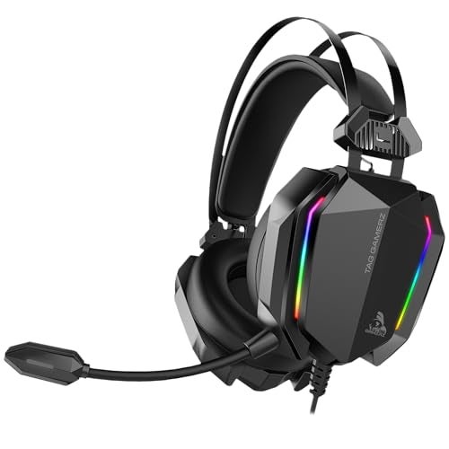 TAG Gamerz Titan RGB Black Over-Ear Gaming Wired Headphone | Soft Ear Cups | 50mm Neodymium Driver | 3.5mm Audio | 2m Cable | Flexible Mic for Calling | Suspension Headband | 3.5mm + USB Connector - Image 1