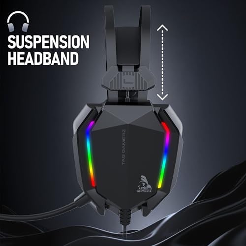 TAG Gamerz Titan RGB Black Over-Ear Gaming Wired Headphone | Soft Ear Cups | 50mm Neodymium Driver | 3.5mm Audio | 2m Cable | Flexible Mic for Calling | Suspension Headband | 3.5mm + USB Connector - Image 5