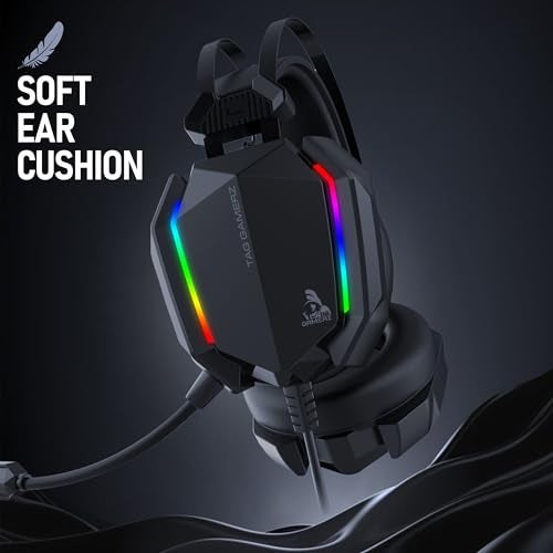 TAG Gamerz Titan RGB Black Over-Ear Gaming Wired Headphone | Soft Ear Cups | 50mm Neodymium Driver | 3.5mm Audio | 2m Cable | Flexible Mic for Calling | Suspension Headband | 3.5mm + USB Connector - Image 3