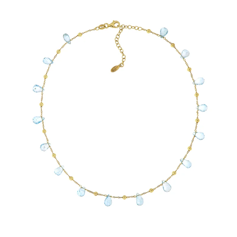 جواندلينا Silver Necklace Yellow Gold Plated with Semi Precious Stones: Light Blue