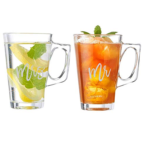 Incrizma Mr and Mrs Engraved Glass Coffee Mug Set | Mr. and Mrs, Hand Etched Glass Mug Set of 2 (2, 260 ml) - Image 1