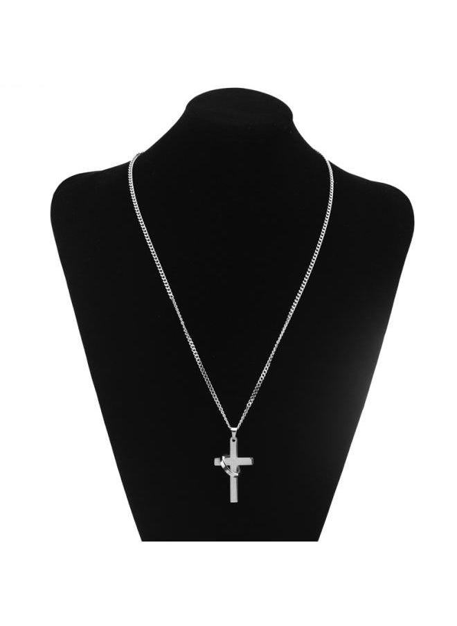 NIBEMINENT Letter Cross Ring Necklace Stainless Steel Hip Hop Punk Long Men's And Women's Sweater Chain 