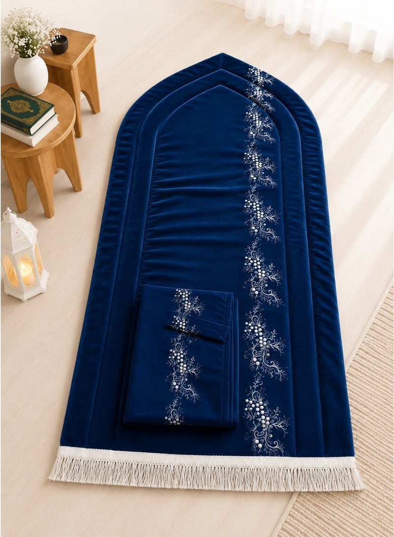 Ramadan Gifting Package Prayer Rug and Sheet Set - Navy