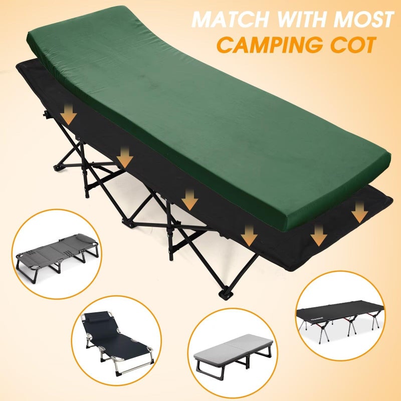 CYMULA Camping Cot Mattress 2in Memory Foam Sleeping Pad,Soft Warm Non-Slip Memory Foam Mattress Topper with Retaining for Adults,Portable Roll up Pad for Travel,Car,Tatami,Play Mat (Green 75"X30") - Image 3