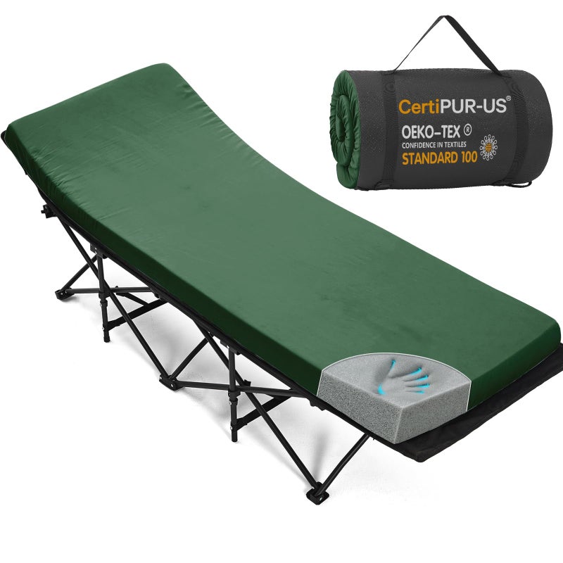 CYMULA Camping Cot Mattress 2in Memory Foam Sleeping Pad,Soft Warm Non-Slip Memory Foam Mattress Topper with Retaining for Adults,Portable Roll up Pad for Travel,Car,Tatami,Play Mat (Green 75"X30") - Image 1