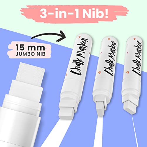 Chalkola White Jumbo Chalk Markers 15mm Window Markers Pack of 4 White Pens Use on Cars Chalkboard Whiteboard Blackboard Glass Bistro Loved by Teachers Artists Businesses - Image 3