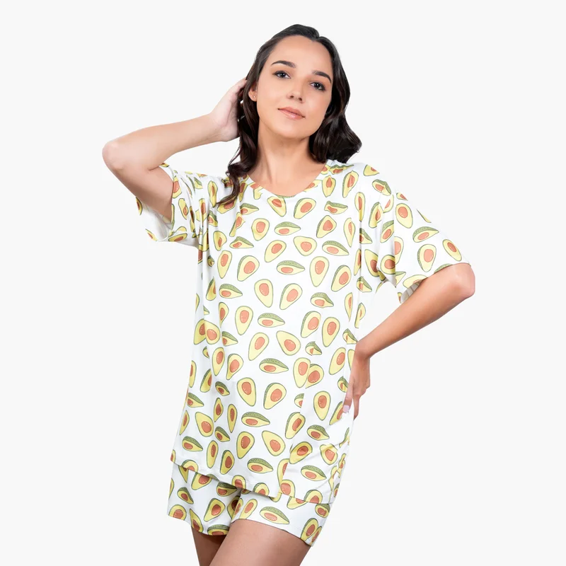 Aadaraya Aadaraya Printed Drop Shoulder T-shirt and Pyjama Set