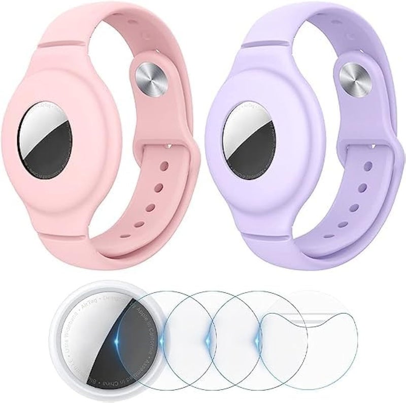 Baeskii Kids Wristband Bracelet for Apple AirTag – 2 Silicone Bands + 4 Anti-Scratch Films – Anti-Dropping Wrist Strap with Metal Studs - Image 1
