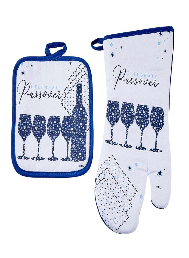 Rite Lite Passover Hostess Gift Oven Mitt & Pot Holder 2 Piece Set by Rite Lite - Stylish & Elegant Jewish Holiday Party Decorations Pesach Haggadah Matzah Hostess Kitchen Table Cooking Kitchen Accessories - Image 1