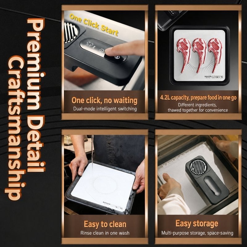 KAYUSO Thermostatic Fast Thawing Defrosting Meat Steak Thawing Heat Conductive Plate Rapid Thawing Tray Food Defroster for Home Use [Luxury Matte Black]intelligent thawing machine, rapid food defroster, constant temperature defrost tray, kitchen thaw equipment, luxury black household meat seafood thaw tool - Image 4