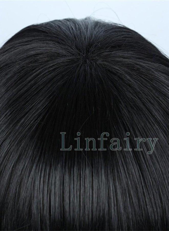 Linfairy Unisex Short Black Straight Cosplay Wig Halloween Costume Wig for Women - Image 5